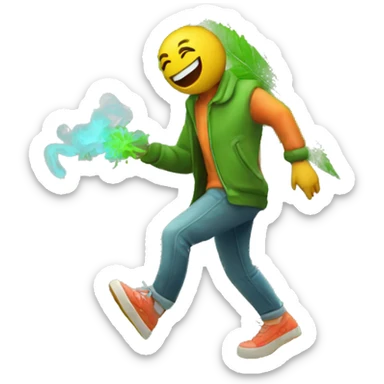 420 neon raving person smoking. dancing raver hemp leaves sticker