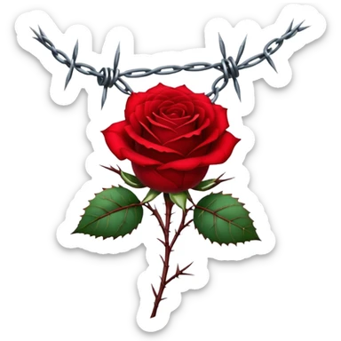 A red rose with barbwire wrapped around it sticker