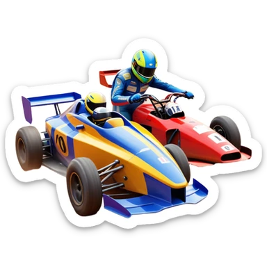 A sleek racing car and motorcycle speeding on a track, leaving a trail of dust behind. The scene captures the thrill of high-speed competition, with blurred motion and vibrant colors, highlighting the dynamic energy of motorsport. sticker