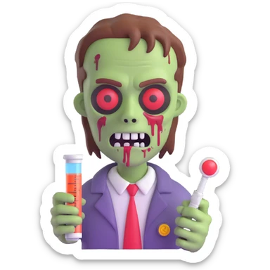 zombie holding a syringe, 3D emoji style sticker