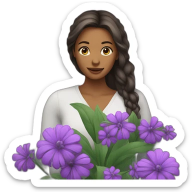 Purple flowers with woman sticker