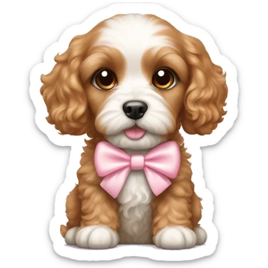 Cavapoo puppy with a light pink bow sticker