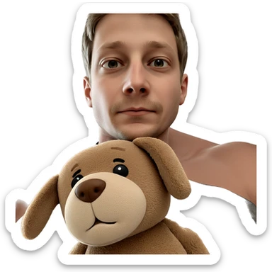 boy with teddy bear indoors sticker