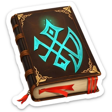 Spell Book – Old leather book with glowing runes and bookmarks sticker