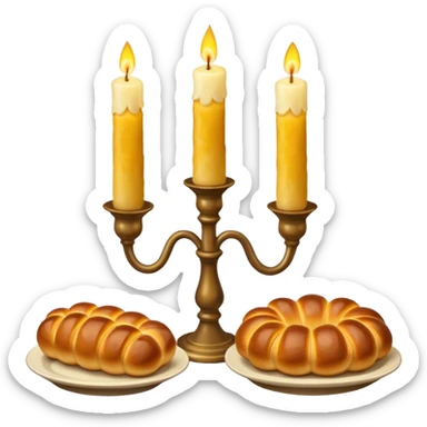 Shabbat two candles in candlesticks and halal bread  sticker