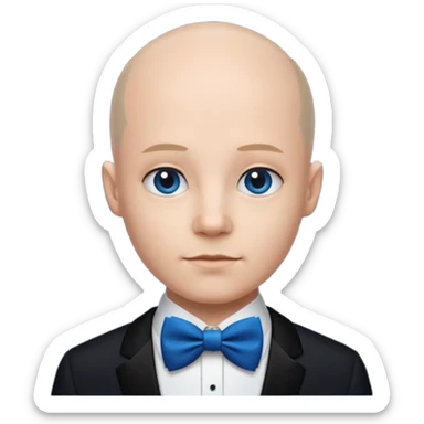 semi Bald with blue bow tie, midnight balck dress, age. sticker