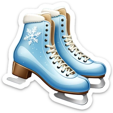 An icon showing a pair of elegant ice skates gliding across a smooth, frozen rink with snowflakes in the air. In the background, twinkling lights, winter trees, and cheering spectators create a festive atmosphere. Transparent background highlights the grace and charm of ice skating. sticker
