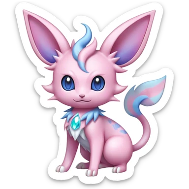 Shiny Cool Sparkly Cute Ethereal Espeon-Sylveon-Nidorino-Fakemon-hybrid-fusion- full body sticker