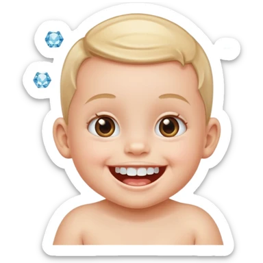 a smiling baby with teeth made of diamonds sticker