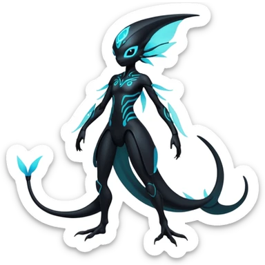 Futuristic Black Dark Ethereal Modern Amaura-Bayleaf-Fakémon-creature-hybrid Full Body sticker