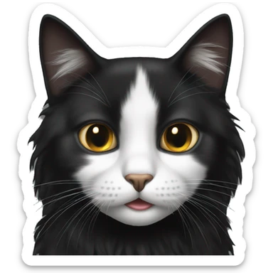 black cat domestic long-haired with white spot on the mouth sticker