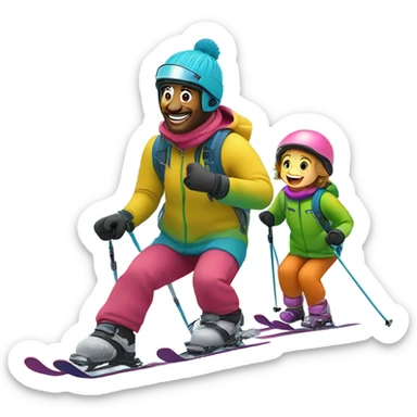 Father and child skiing sticker