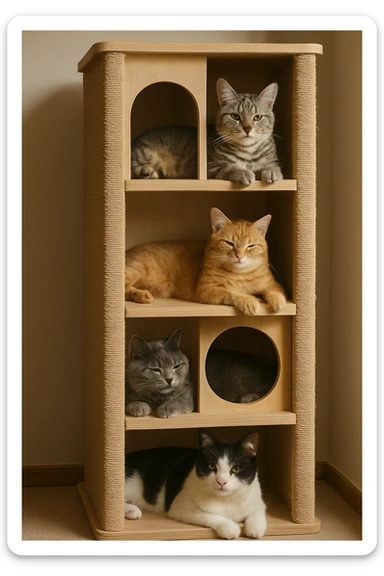 cats relaxing in a vertical playhouse sticker