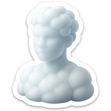 person looking straight, composed entirely of white fluffy convex clouds, shoulders up, matte glass style sticker