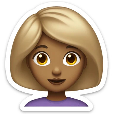girl with light brown hair and a 90’s blowout, she has bangs that are parted down the middle and swept to the side, based on apple woman emoji sticker