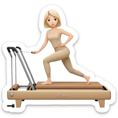 pilates beige reformer girl with beige set of clothes and beige reformer machine. sticker