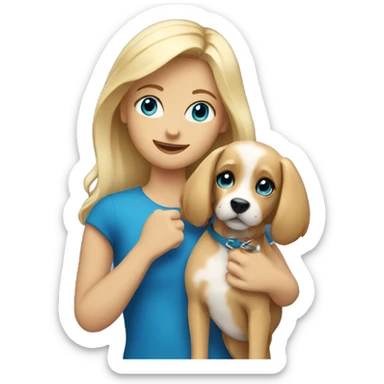 Blonde with blue eyed girl holding cavilier dog sticker