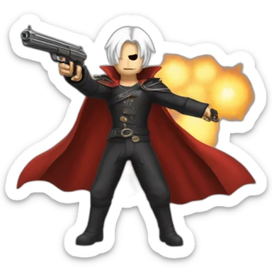 dante from devil may crying firing guns in the air sticker