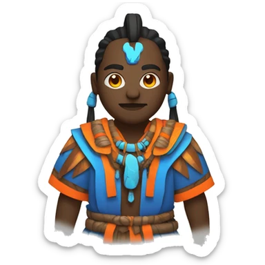 Tribal animated shaman in the robe in black blue and orange neon colors sticker