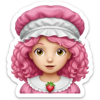 strawberry shortcake the character but with wild eyes and frizzy hair to mimic an insane person sticker