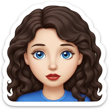 girl with long, lush, slightly curly dark brown hair, big lips and blue eyes sticker