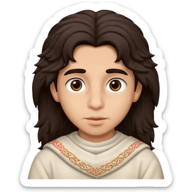 a boy with big brown eyes,big lips and nouse,fluffy dark brown hair that looks like an arab sticker