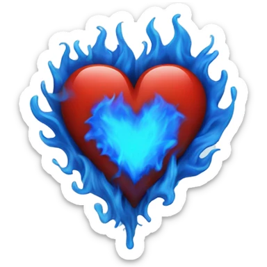 red heart in blue fire sticker