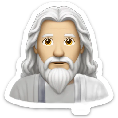 a man with long white hair with broad shoulders dressed in white about 35 years old wizard but without a cap . sticker