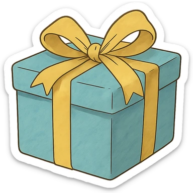 ghibli style light blue gift box with yellow ribbon sticker