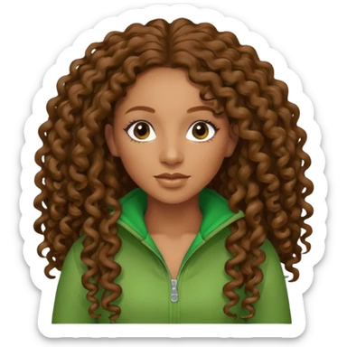 Mel B with brown long curly hair, green outfit sticker