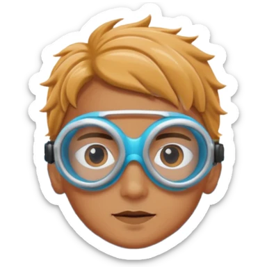 character wearing swimming goggles swimming underwater, cool colors, transparent background sticker