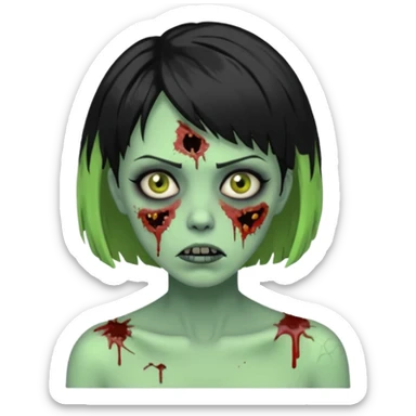 Uma zumbi de pele verde cabelo chanel todo preto bagunçado sticker