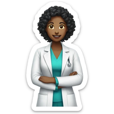 Dietitian with curly black hair and lab coat sticker