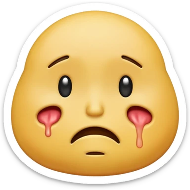 a stomach with a sad crying face, emoji style sticker
