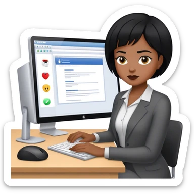 short black hair public relations woman working in front of the computer sticker
