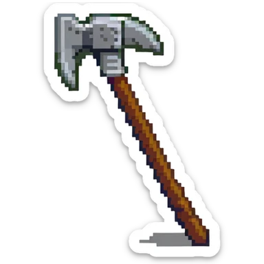blocky pixelated Minecraft pickaxe emoji, less realistic sticker
