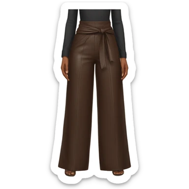 Dark brown High waisted leather wide leg pants with tie front sticker