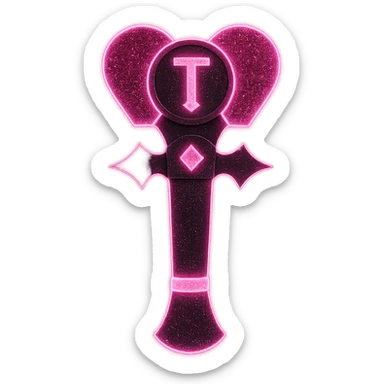 Add neon glow and glitter effects to the lightstick, keep the black and pink color scheme, no hearts, maintain original style. Transparent background. sticker