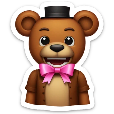 Freddy fazbear with a pink ribbon on sticker