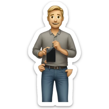 man standing with phone sticker