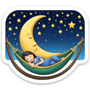 crescent moon used as hammock with human character sleeping in it sticker