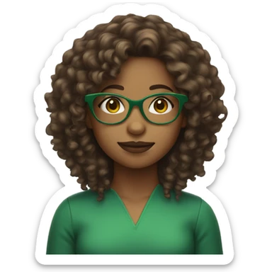 girl with brown curly hair and green squared glasses sticker