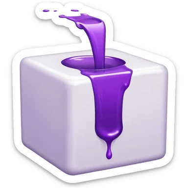 a white cub with purple liquid that is tipped over with the liquid slightly pouring out sticker