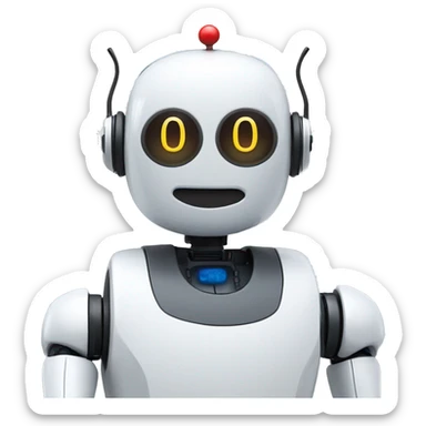call center robot looks like friendly robot with a battery icon on his chest sticker