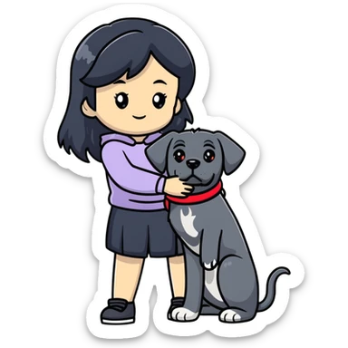 girl with long black hair hugging a black Cane Corso dog sticker