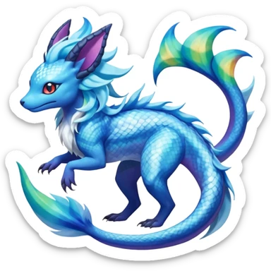 Rainbow Scaley Exotic Salandit-Aurorus-Glaceon-Suicune-Fakémon-hybrid-creature (full body) sticker