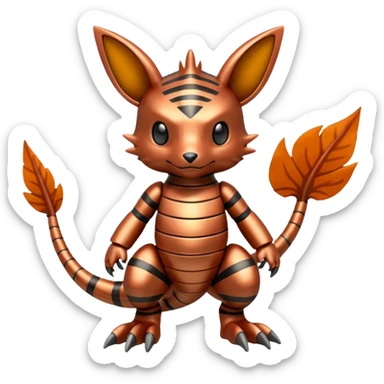 Copper-Striped Burnished Warm-hued Metallic Pokémon-Fakémon-Digimon-Creature, (full body) sticker