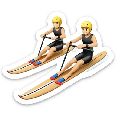 A pair of water skis in close-up glide through the water without a human sticker
