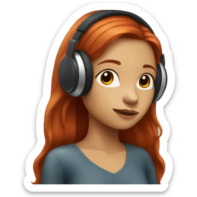 red-haired girl with long hair in headphones sticker