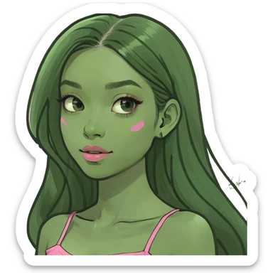 pretty long hair brunette with soft makeup and a pink tube top sticker